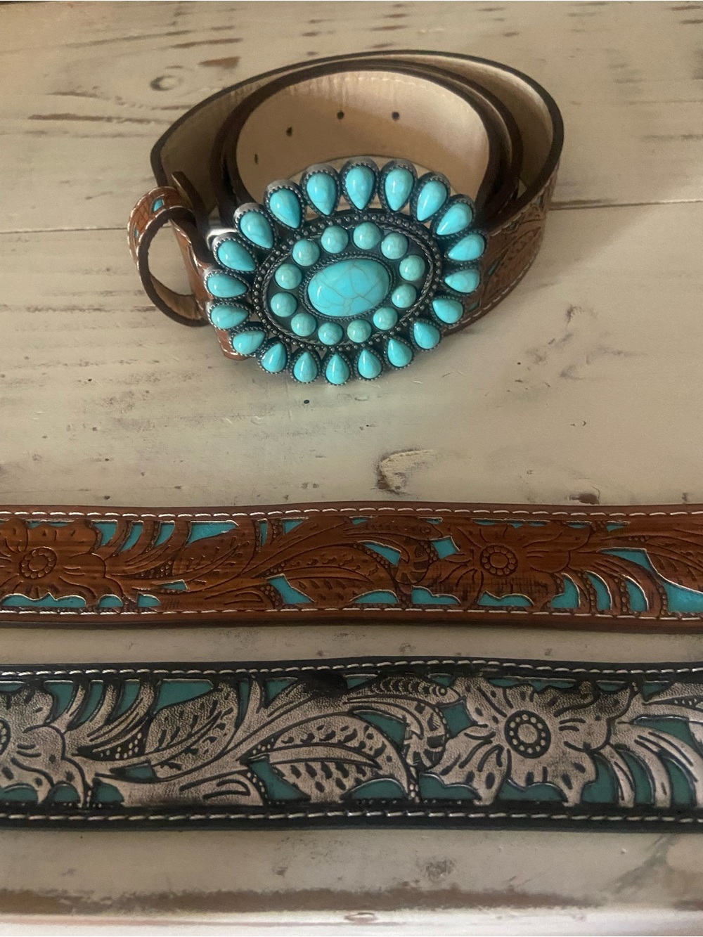 Turquoise Concho Leather Belt - Women's Western Style - Picture 3 of 3